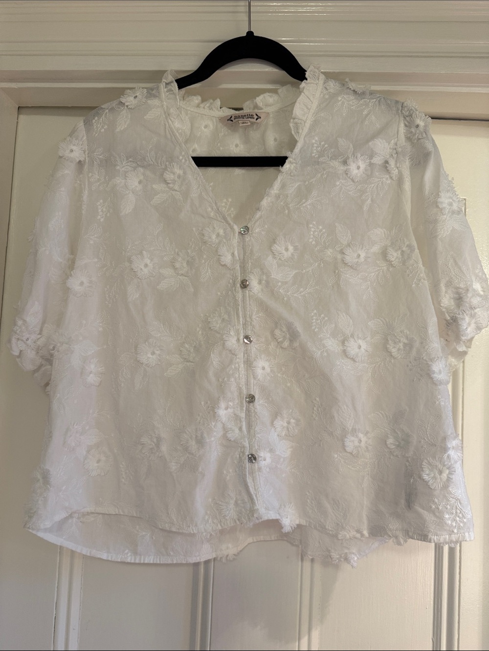 Nanette Lepore White Floral Embroidered Button-Down Blouse